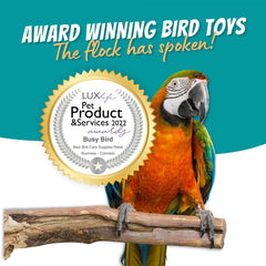Busy Bird Impossi-Ball mounted in cage promotes exercise and mental stimulation.