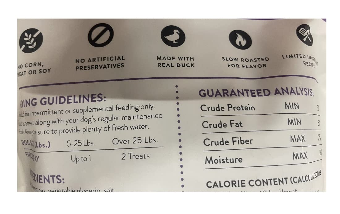 Butcher's Naturals real duck 75% meat content emphasizes protein-forward snack.