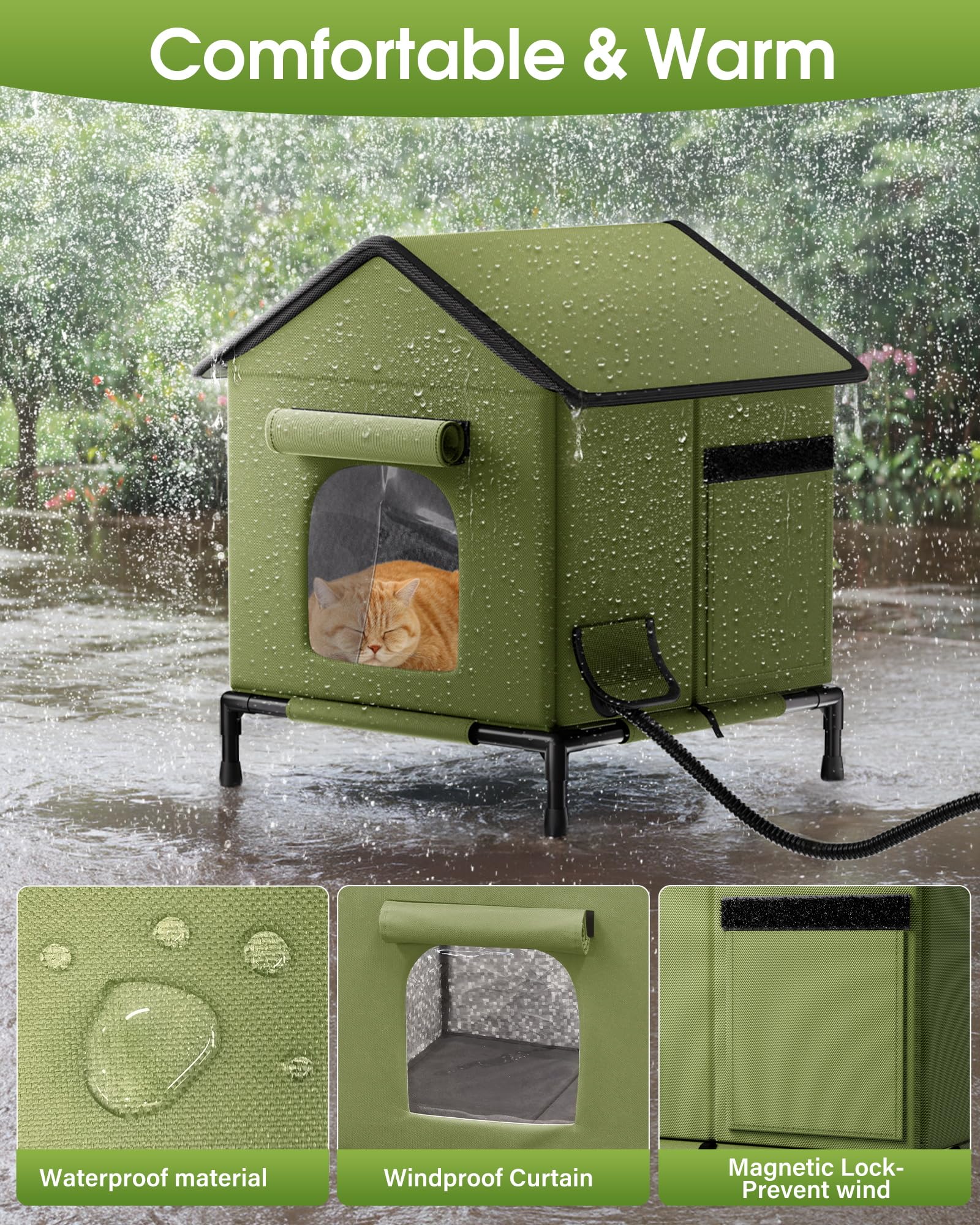 Butifoc heated outdoor cat house features a durable frame for year-round use.