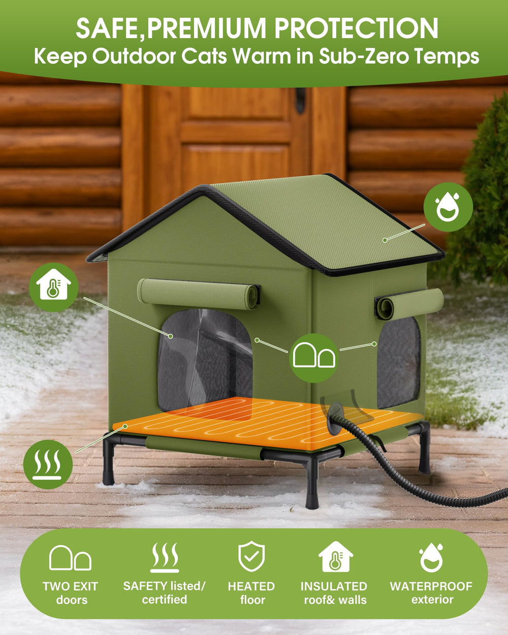 Butifoc heated outdoor cat house highlights warm heating pad for cozy warmth.