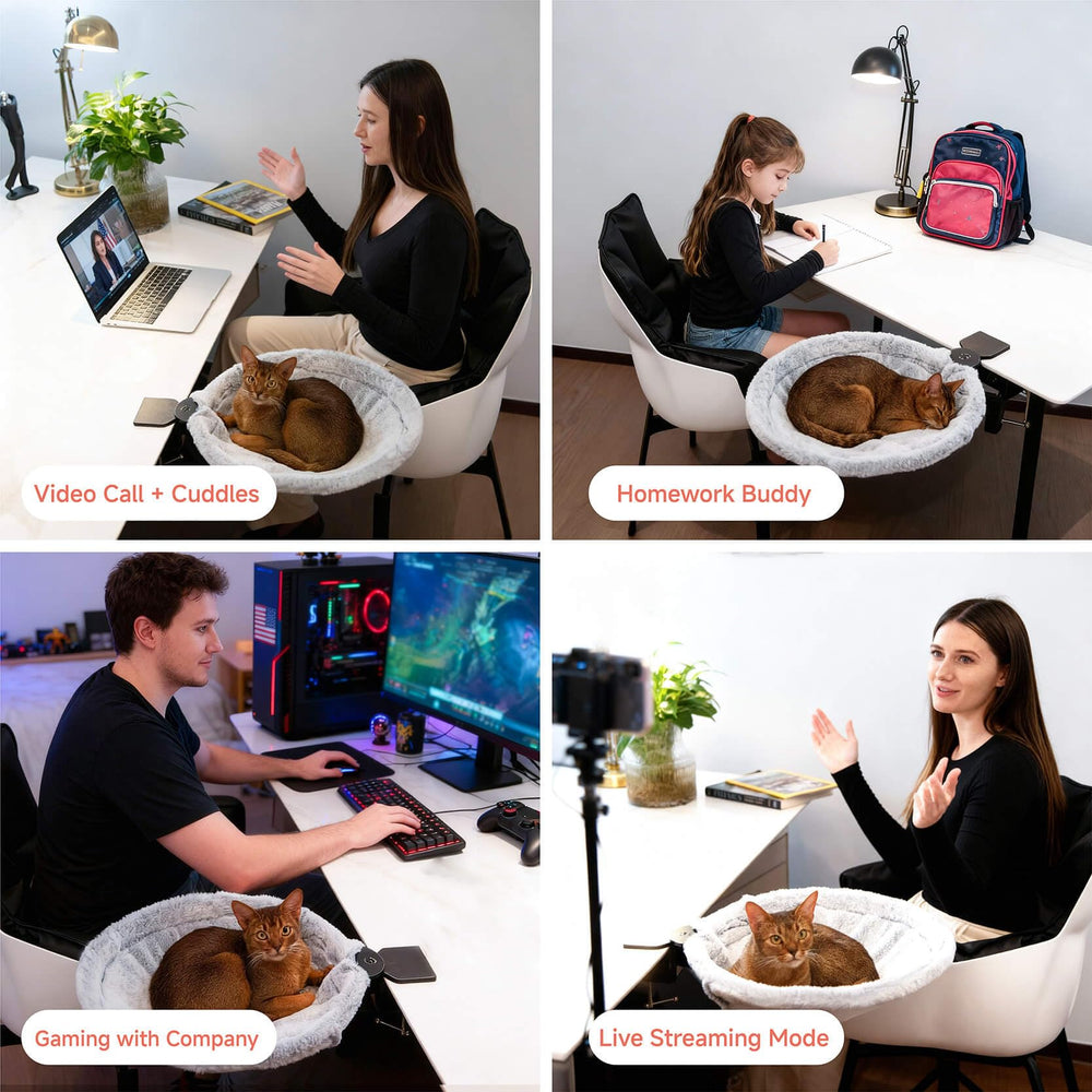 ButtonwoodNest cat desk bed g-clip secures safely for desk-mounted use