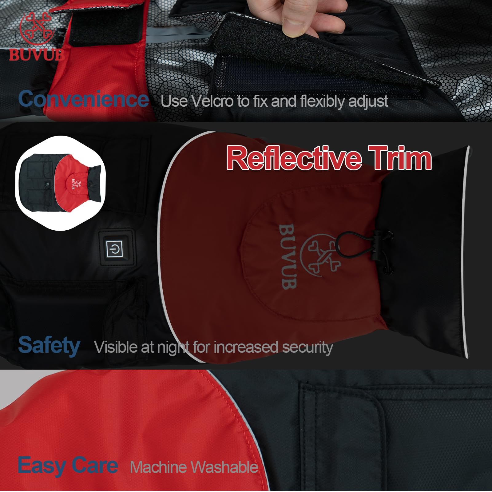 BUVUB heated dog warm coat waterproof fabric keeps your dog dry in rain or snow