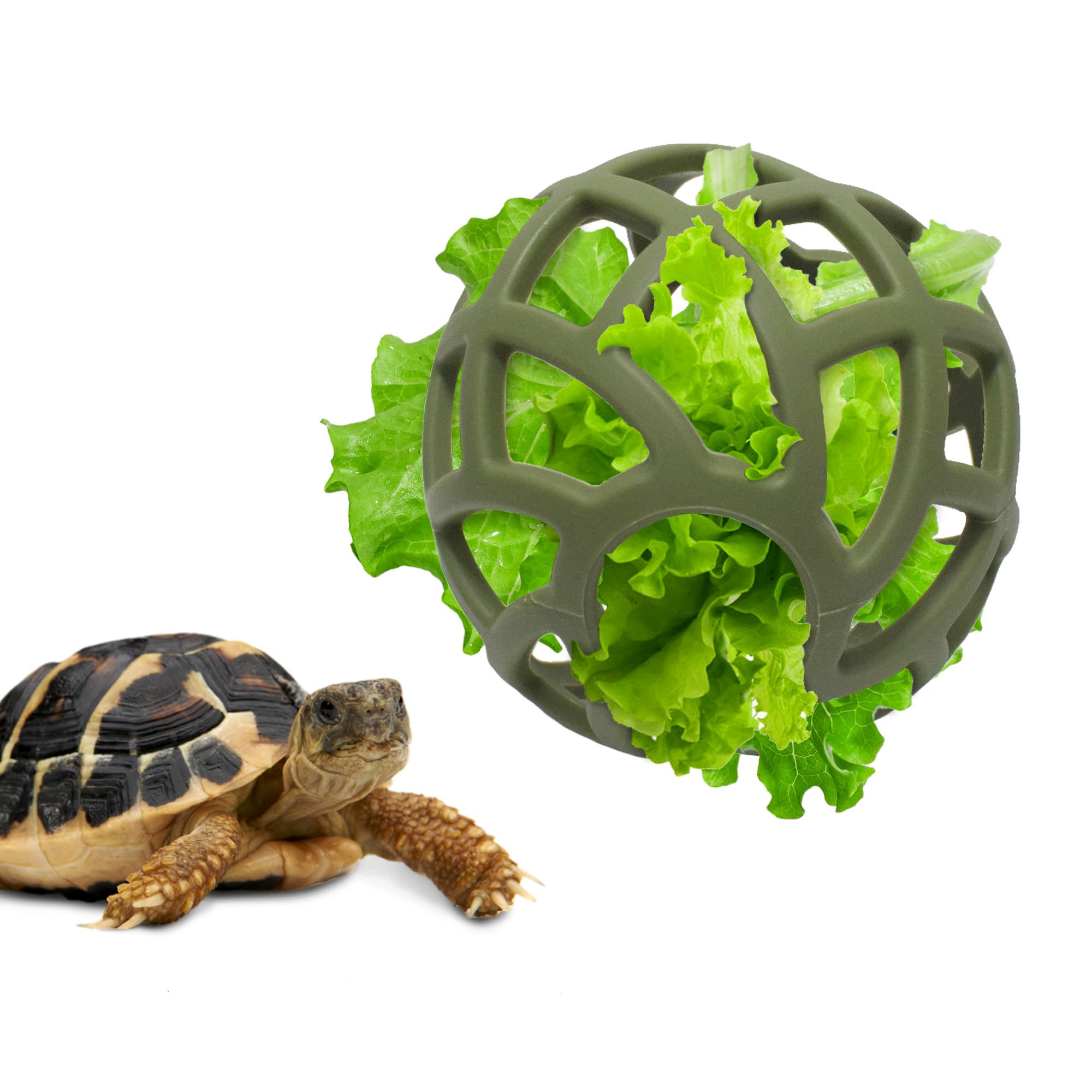 BUYBYLOV tortoise treat ball close-up with vegetables for interactive feeding.