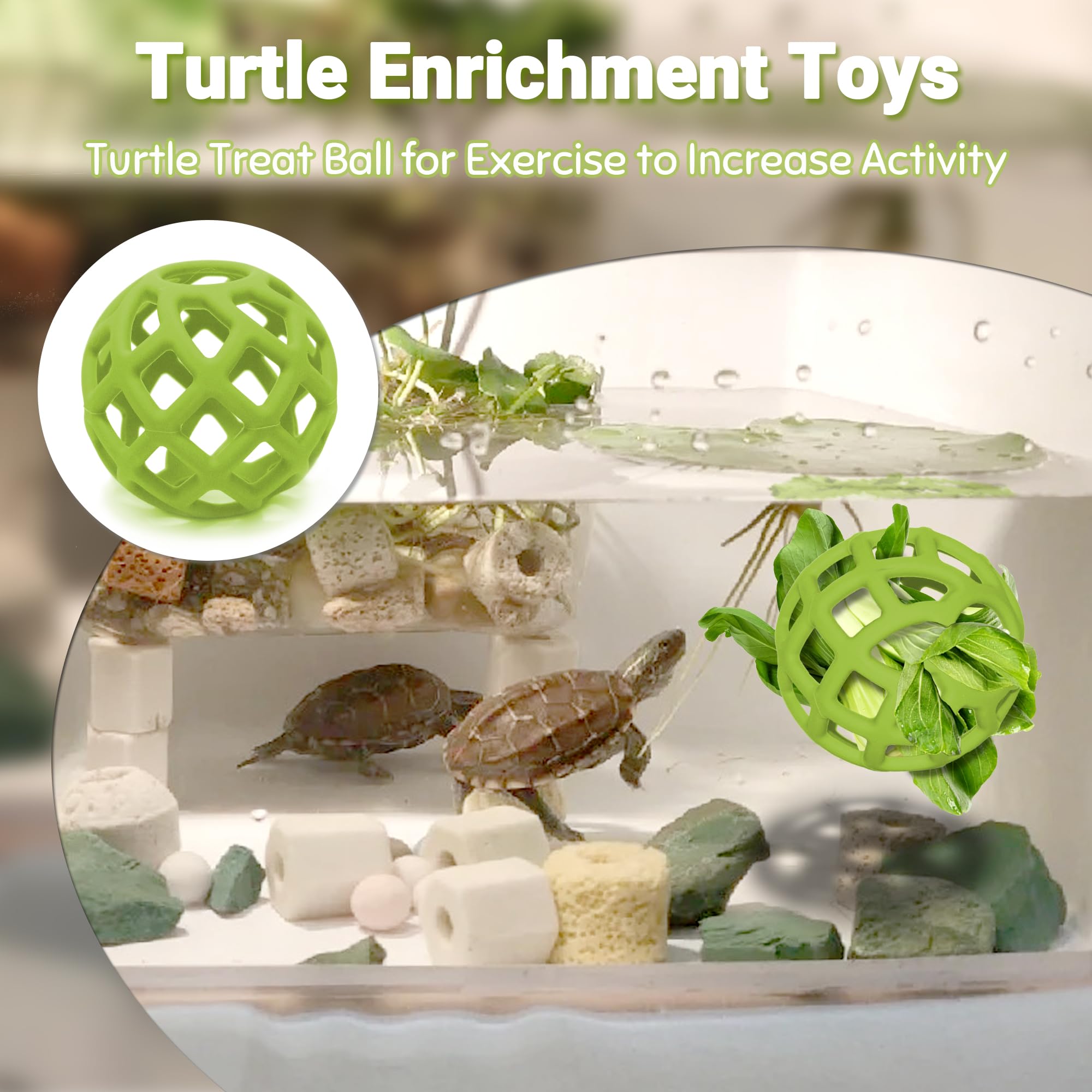 BUYBYLOV Turtle Feeder Ball closeup highlighting durable non-toxic rubber material for safe play
