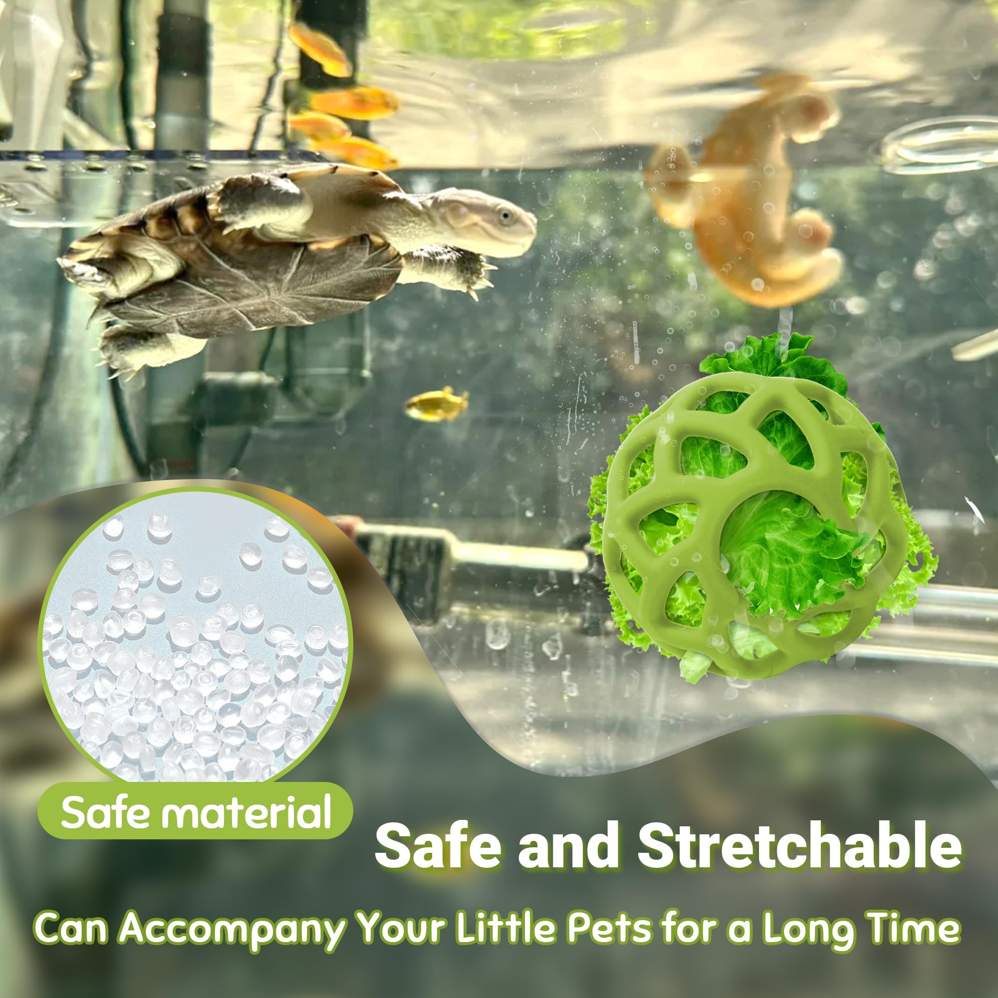 BUYBYLOV Turtle Feeder Ball set showcasing easy-clean rubber surface