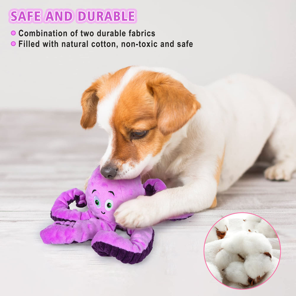 BUYPOW Dog Squeaky Octopus purple waterproof fabric helps keep stuffing dry.