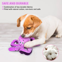 BUYPOW Dog Squeaky Octopus purple waterproof fabric helps keep stuffing dry.