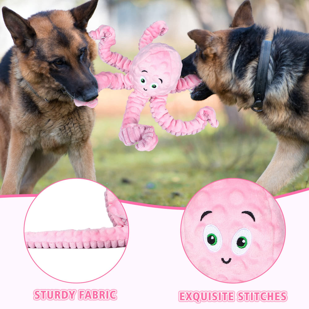 BUYPOW Dog Squeaky Toy Octopus pink squeaker inside adds exciting sounds for dogs.