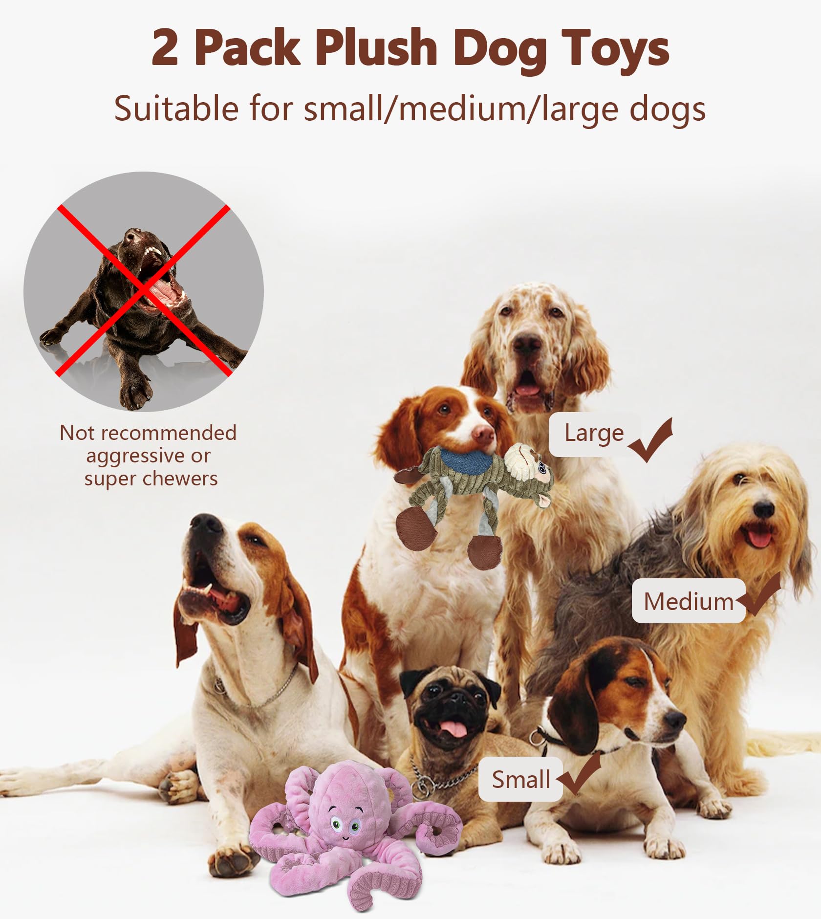 BUYPOW octopus-pink dog toy front view invites cuddly play and chew enjoyment.