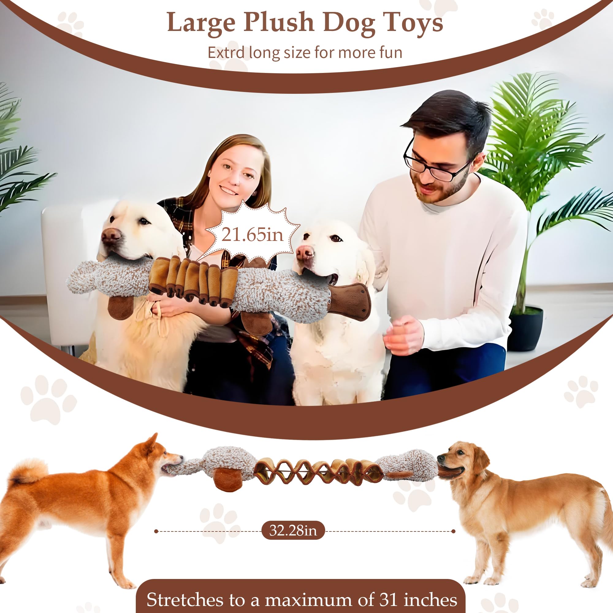 BUYPOW Platypus plush dog toy in use during a chewing session