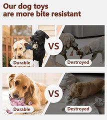 BUYPOW soft-plush dog toy offers gentle teething and gum massage.