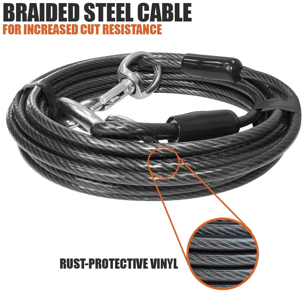 BV Dog Tie Out 25ft 360-degree rotating clasp prevents twisting during play