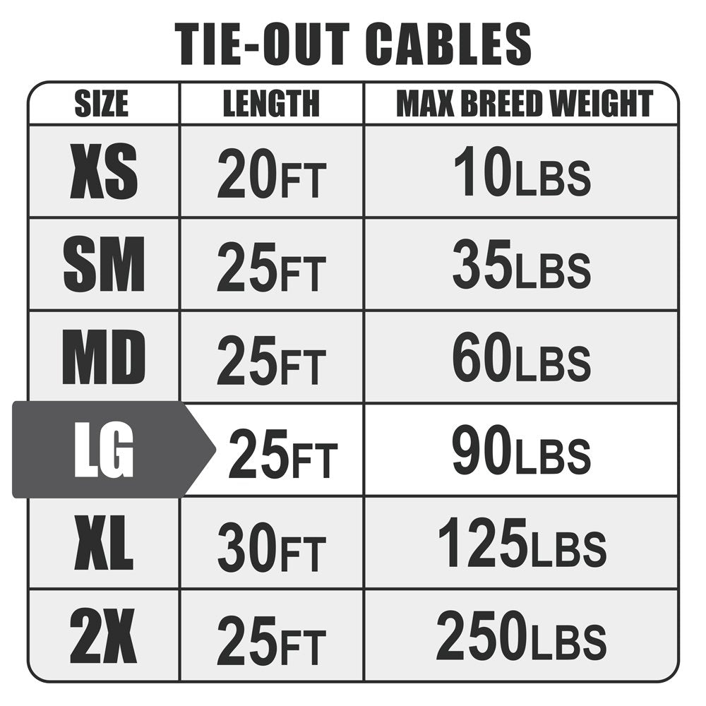BV Dog Tie Out Cable supports dogs up to 90 pounds