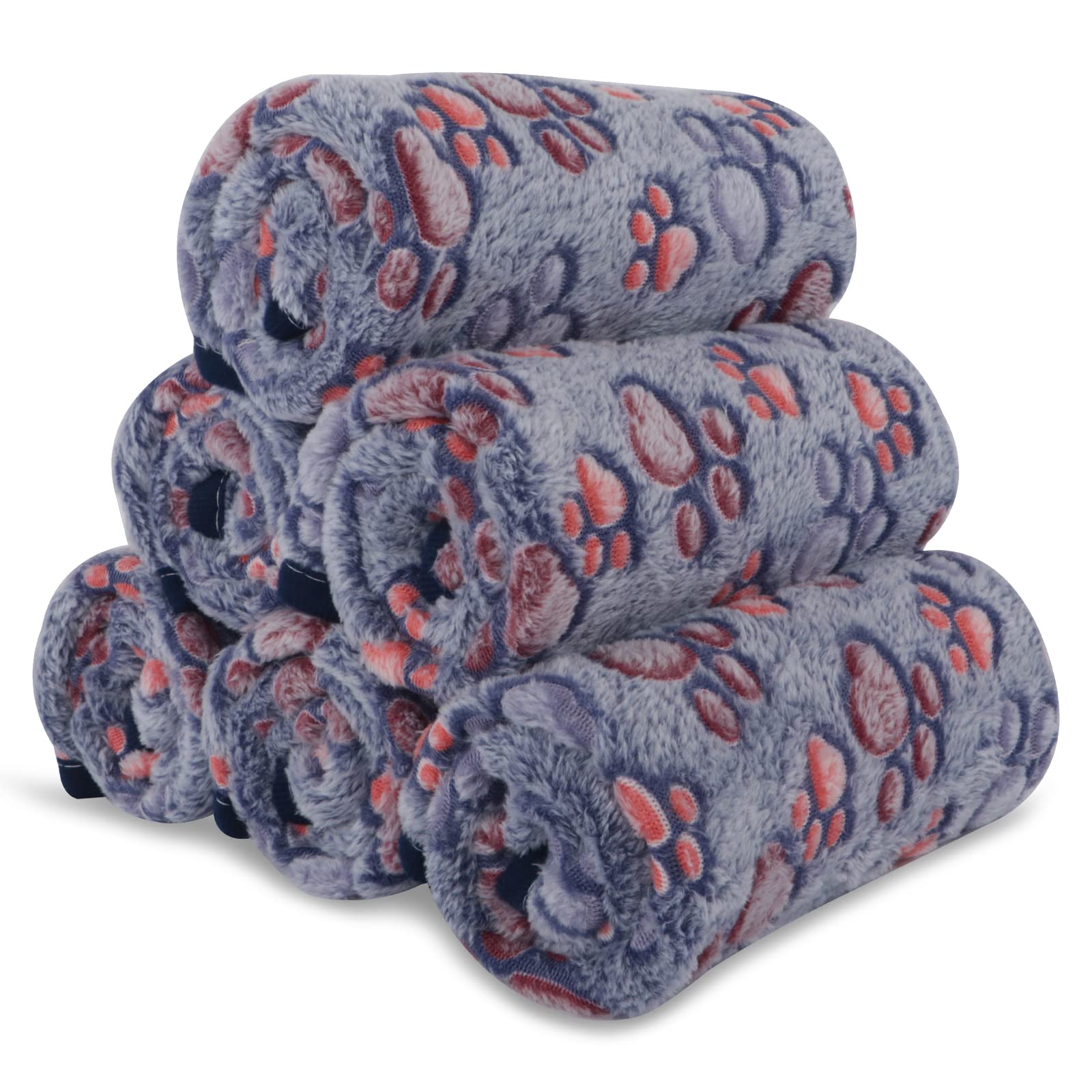 BVAGSS 6 pack small dog blanket paw print closeup showing plush warmth