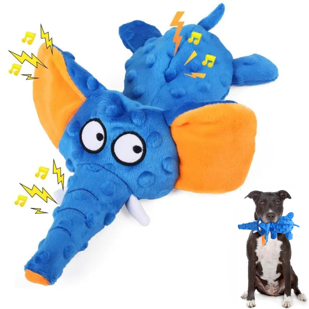 BVLJOY elephant squeaky toy blue front view promotes interactive play with durable construction.