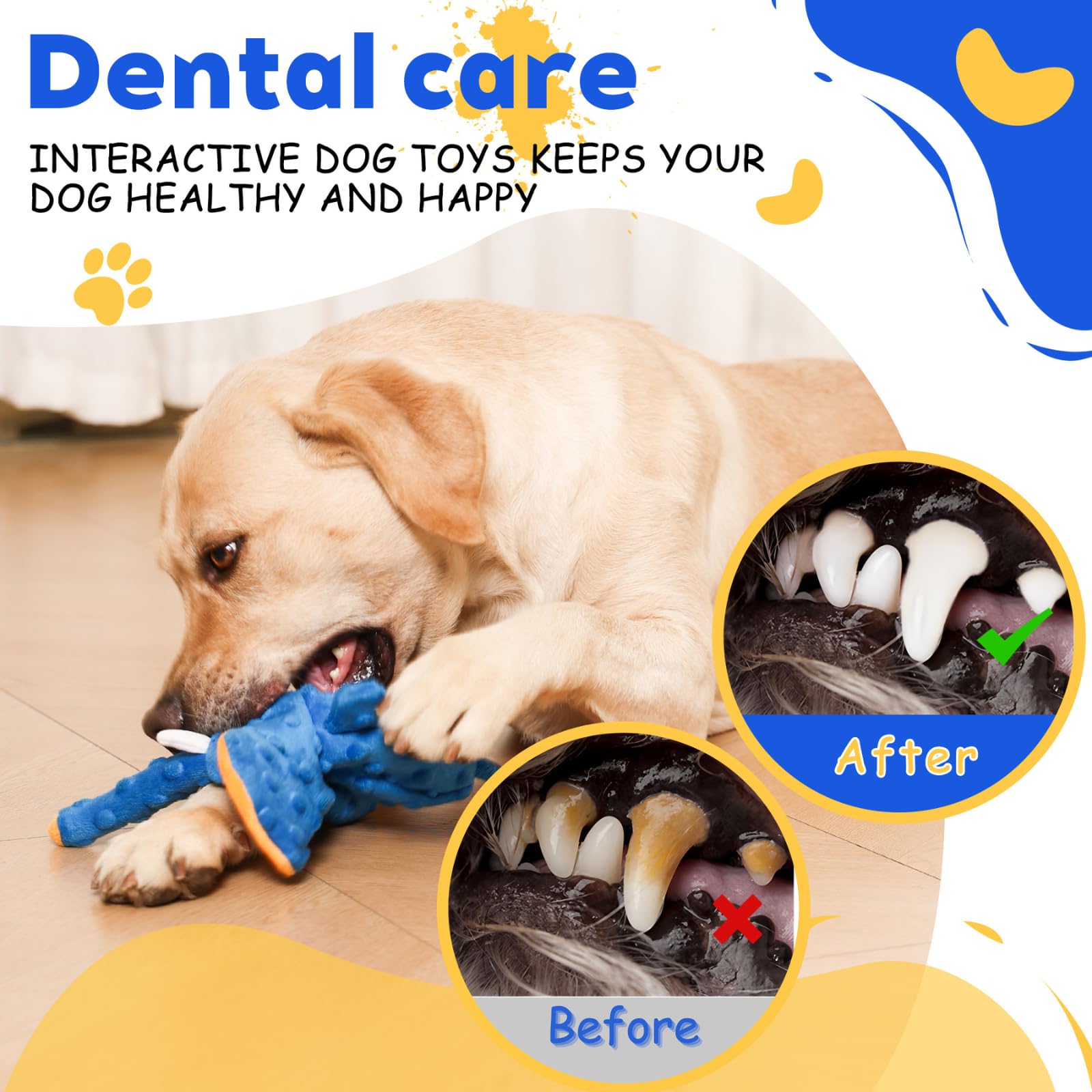 BVLJOY elephant squeaky toy blue no-stuffing safety view communicates safer, mess-free playtime.