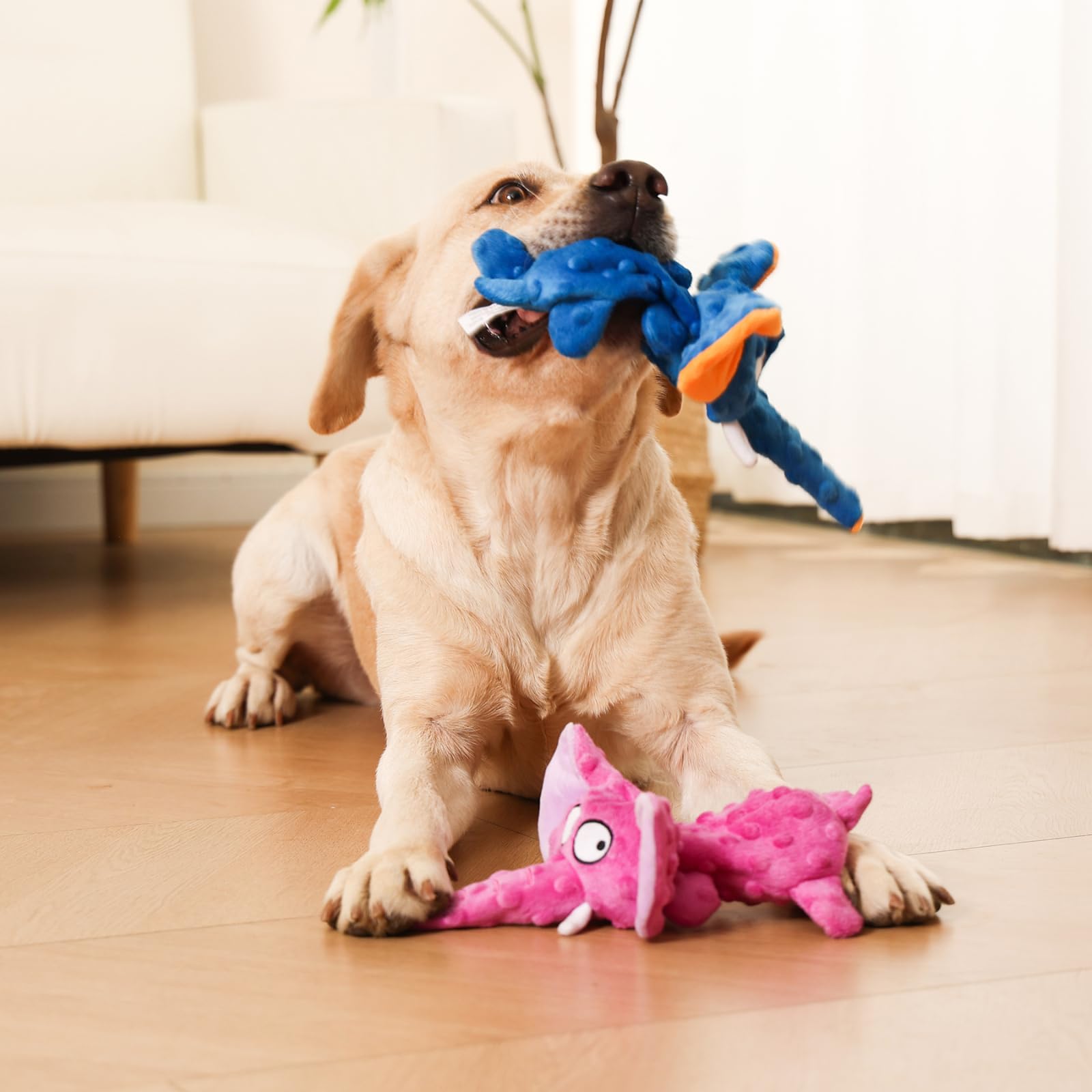 BVLJOY elephant squeaky toy blue teething-play view suggests sturdy engagement for small to medium dogs.