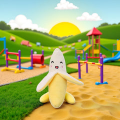 BWESOO banana shape toy close-up highlights soft plush texture for gentle chewing.