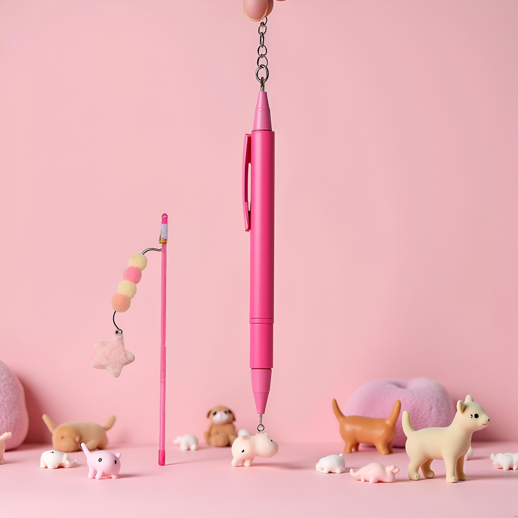 BWESOO pink-cat-stick-toy-kitten-teaser-wand supports kitten hunting practice and control.