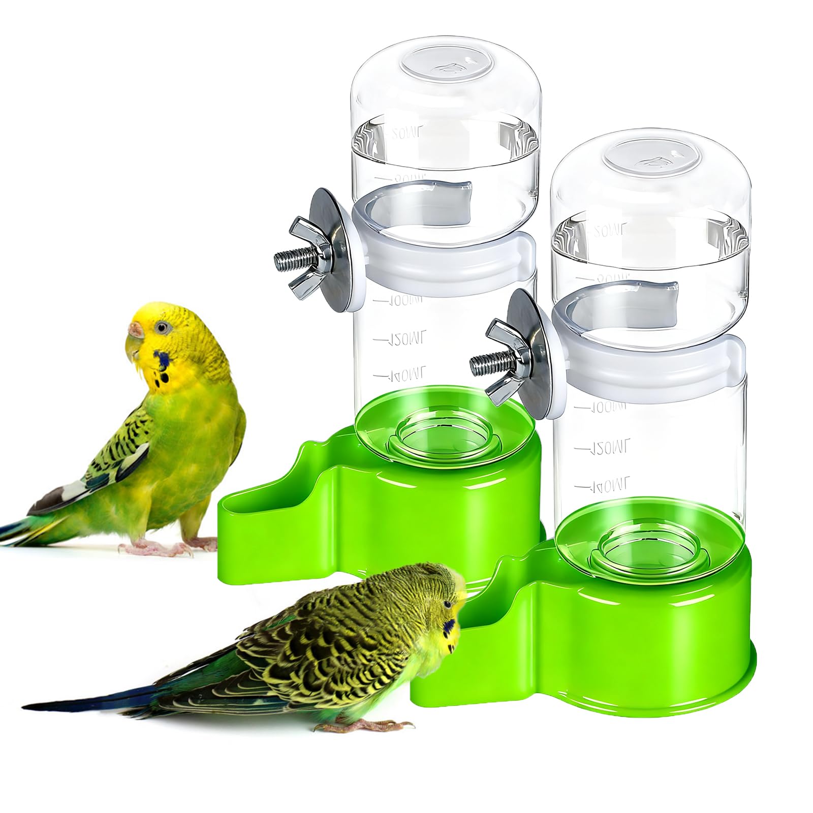 BWOGUE automatic bird water dispenser mounted inside cage for easy access.