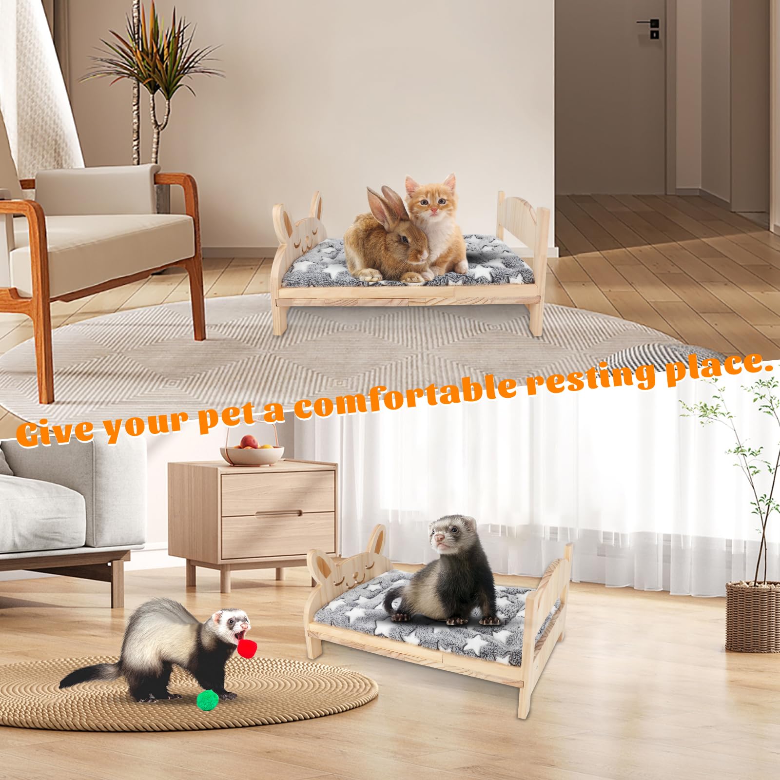 BWOGUE bunny-pattern bed decorates a pet habitat while providing comfort.