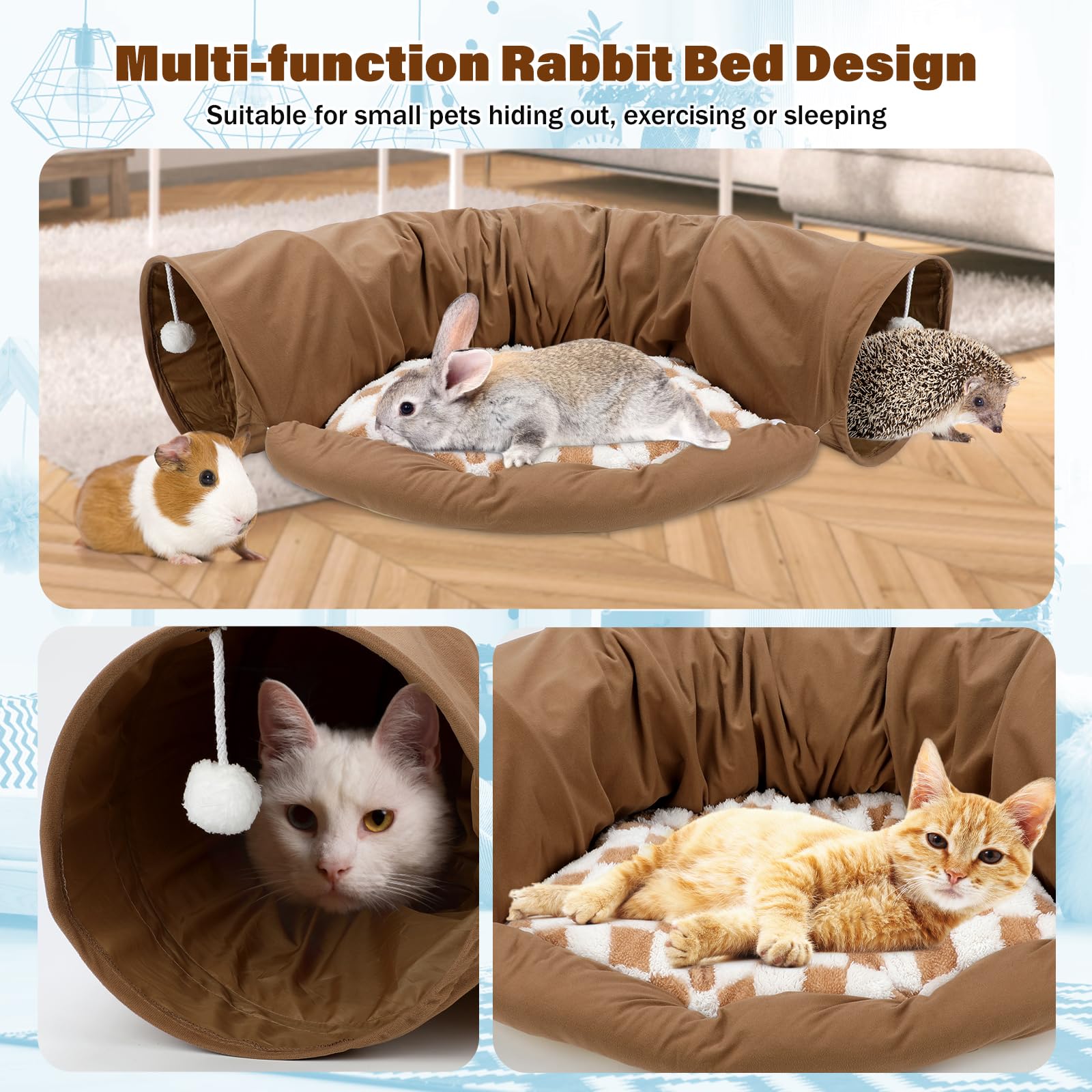 BWOGUE Bunny Tunnel Bed coffee folded for compact storage.