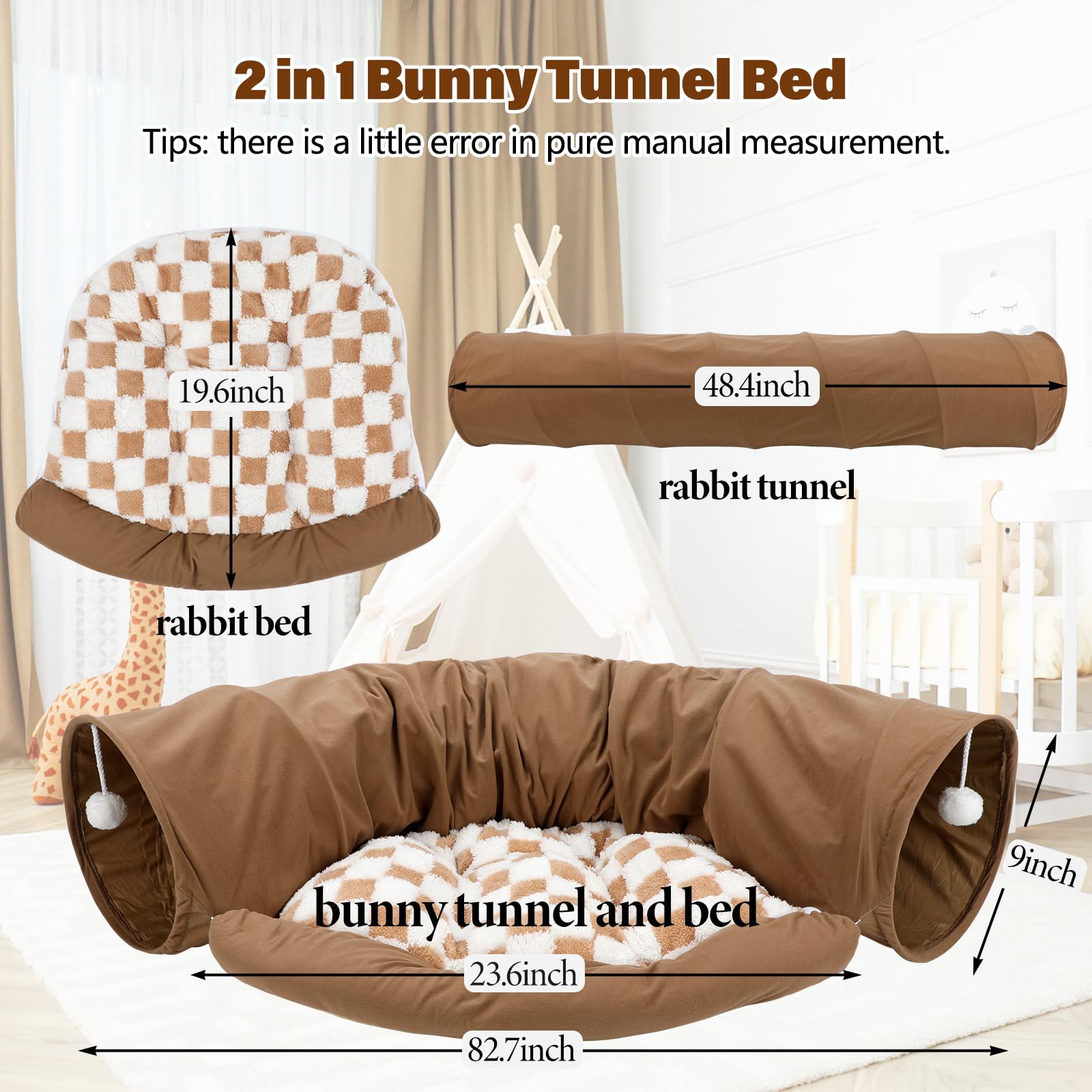 BWOGUE Bunny Tunnel Bed coffee inside view for extended play space.