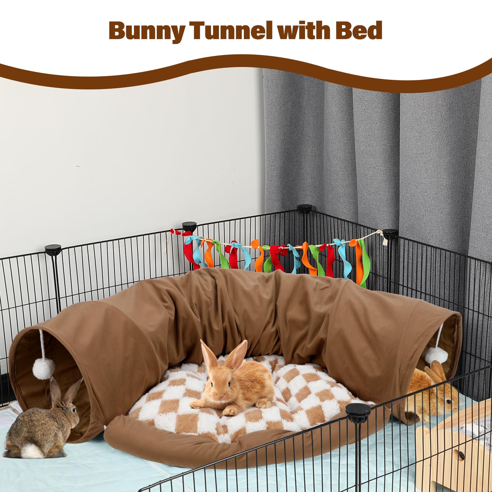 BWOGUE Bunny Tunnel Bed coffee suede material indicates scratch-resistant comfort.