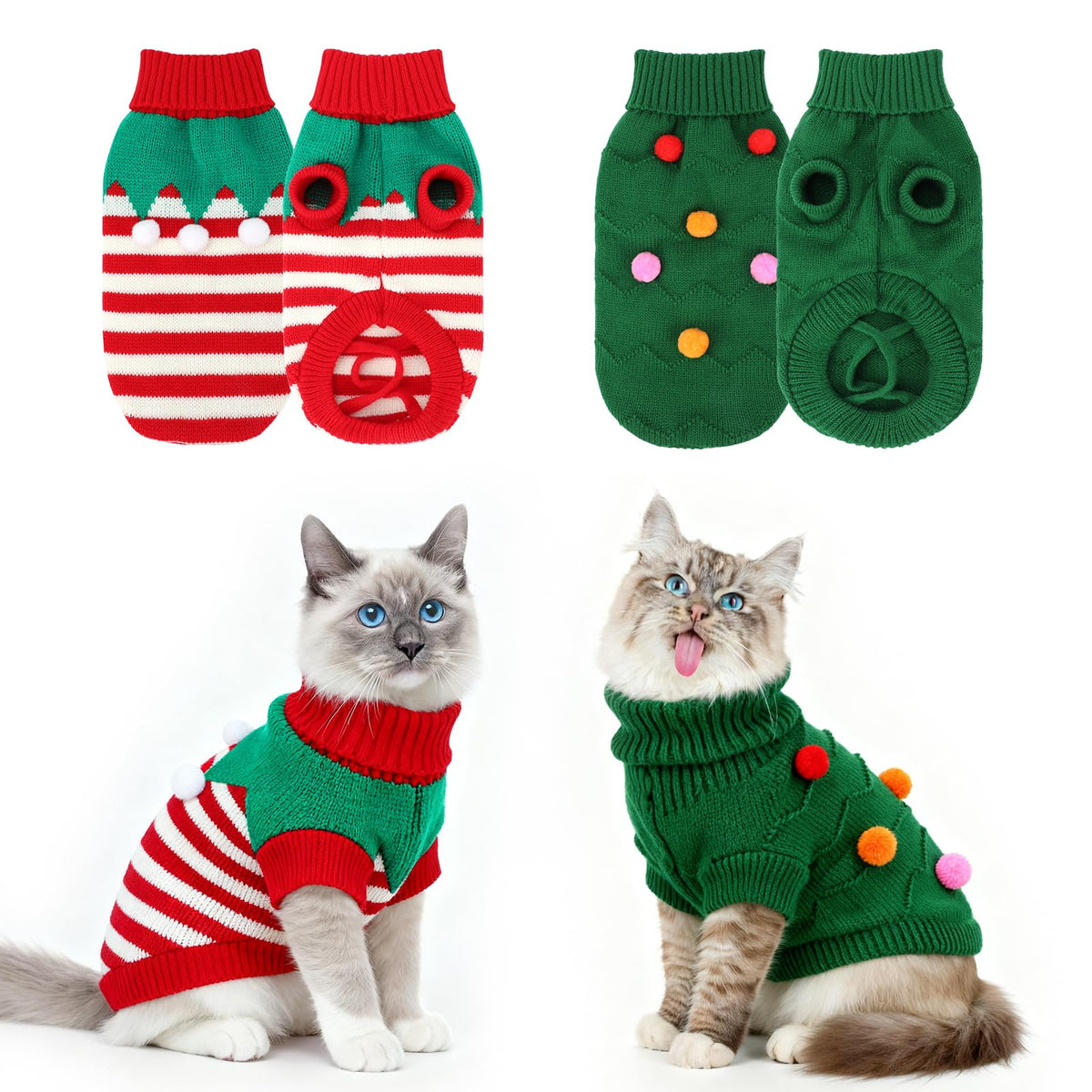 BWOGUE cat Christmas sweater pullover on cat for easy chilly-day wear