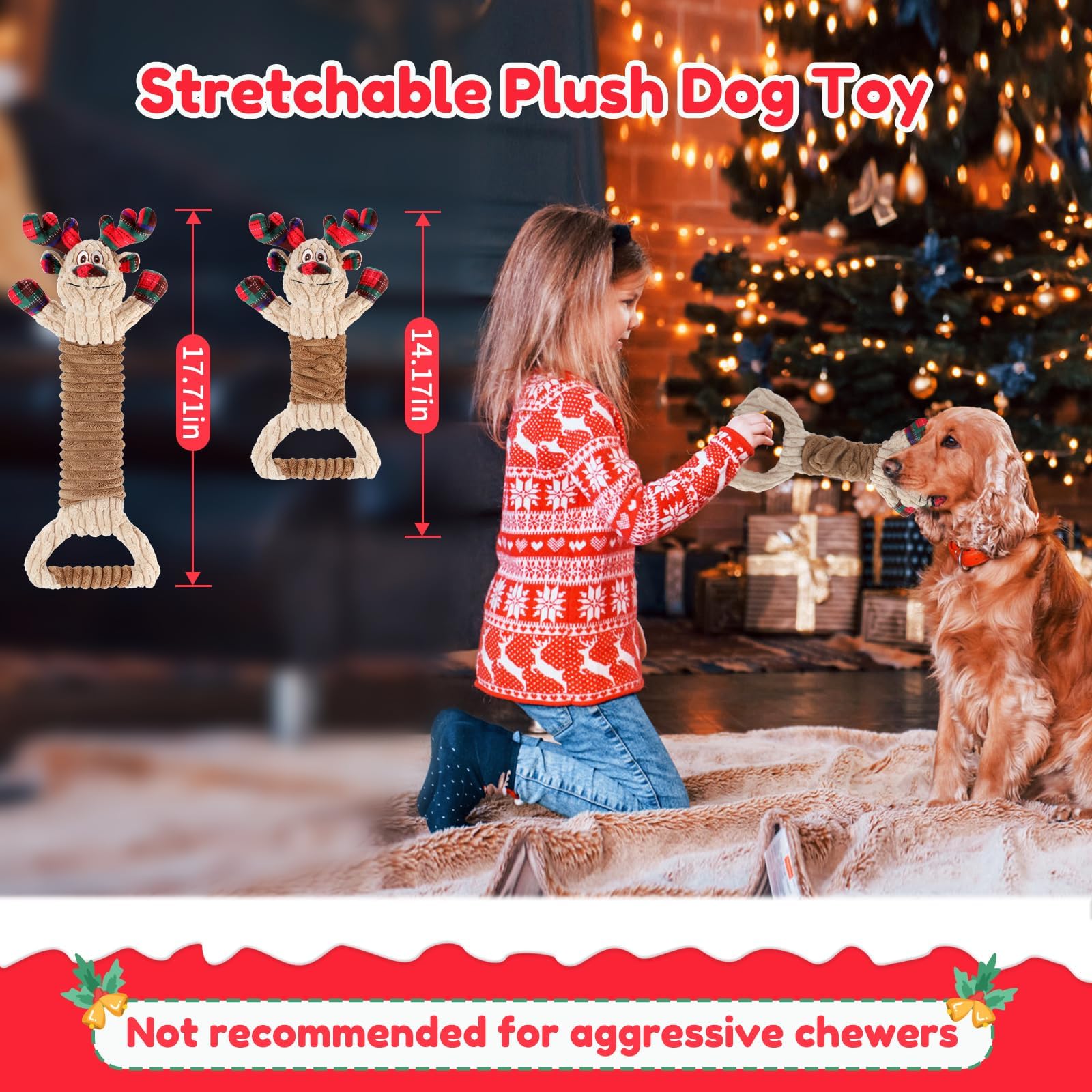 BWOGUE Christmas dog squeaky-toy hold grip highlights easy-hold handle for tug and fetch