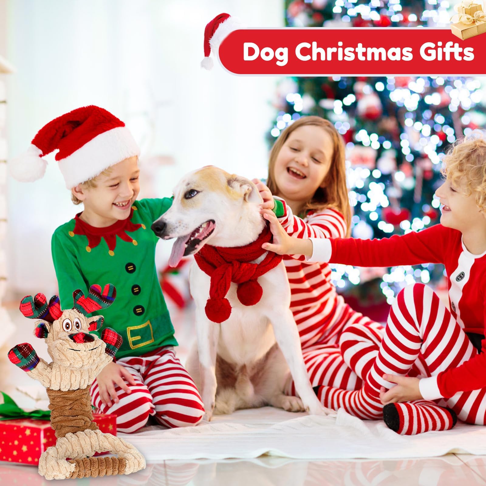 BWOGUE Christmas dog squeaky toy in-action shows playful interaction during games