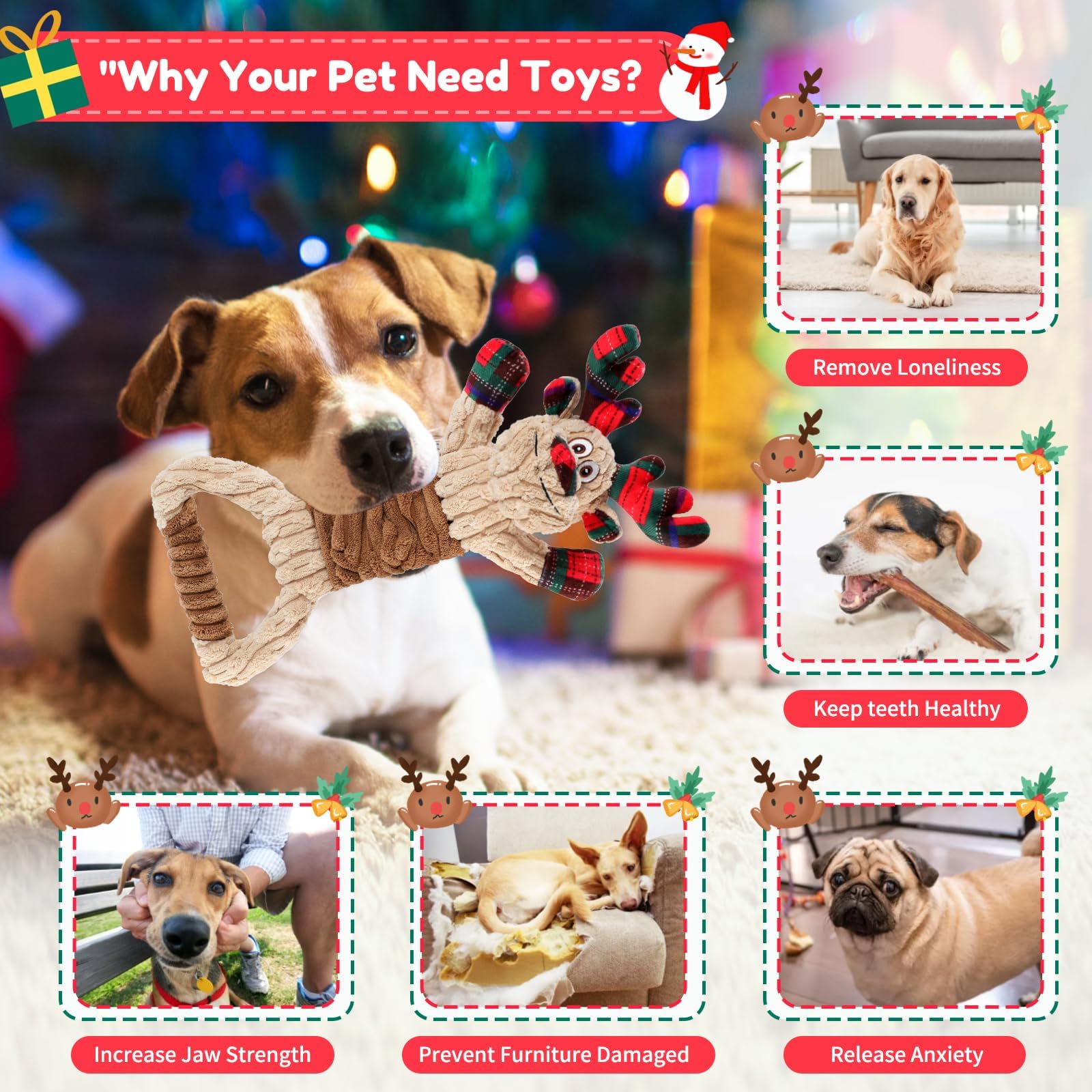BWOGUE Christmas dog squeaky toy packaging image conveys ready-to-gift holiday presentation