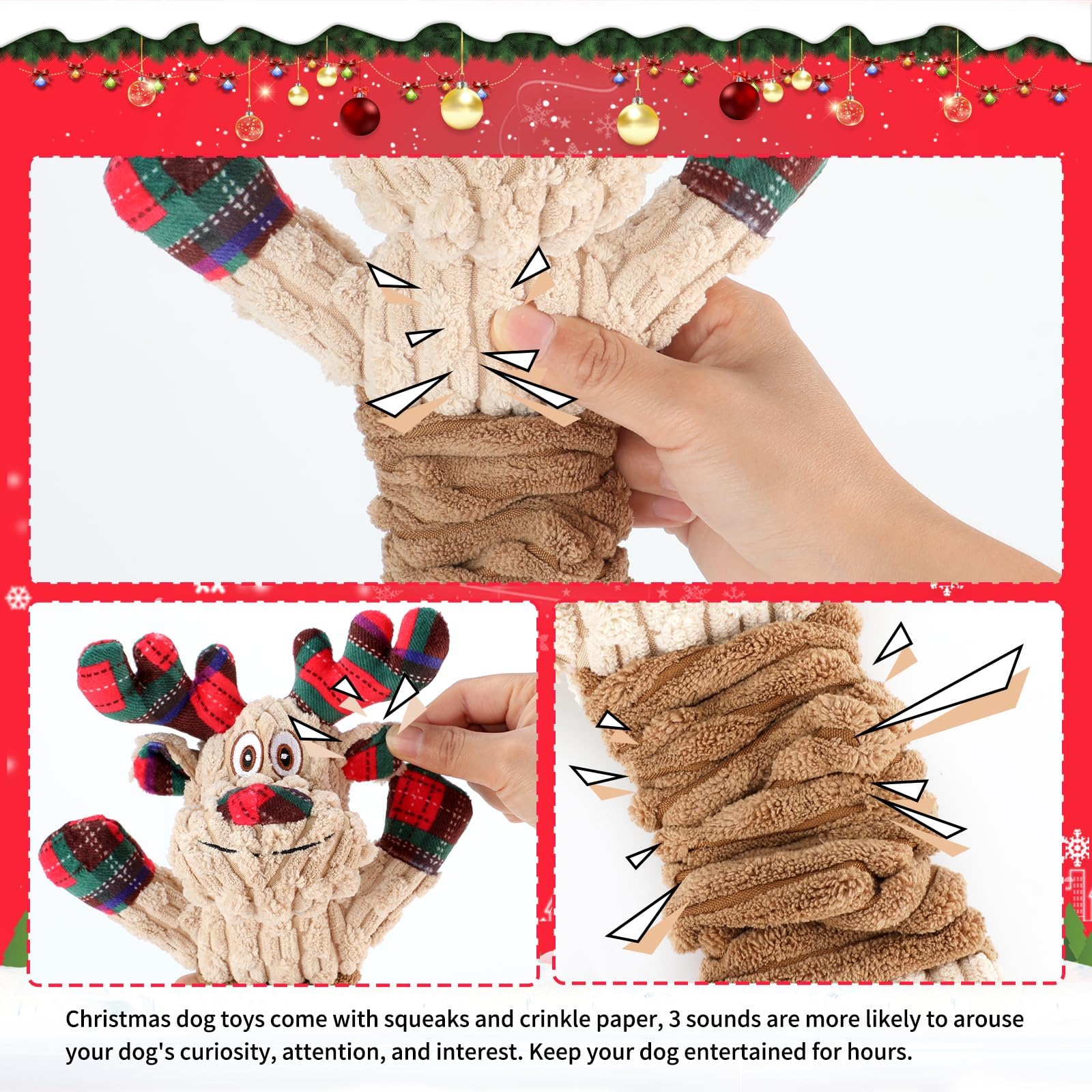BWOGUE Christmas dog squeaky toy reindeer design emphasizes festive gift appeal for dogs