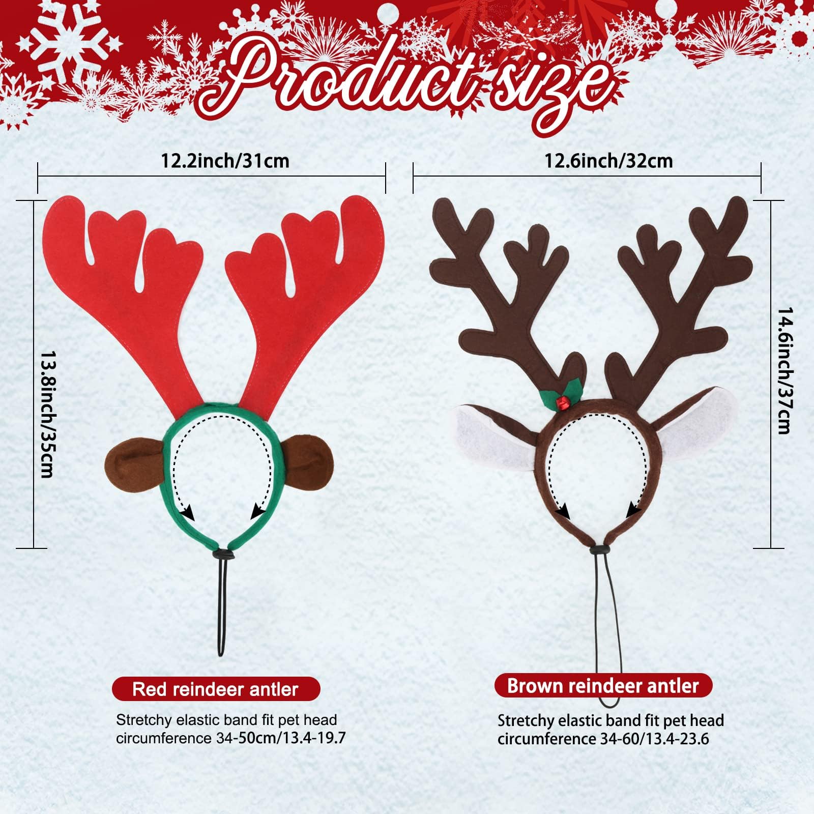 BWOGUE dog Christmas elk headband brown with elastic band for easy wear