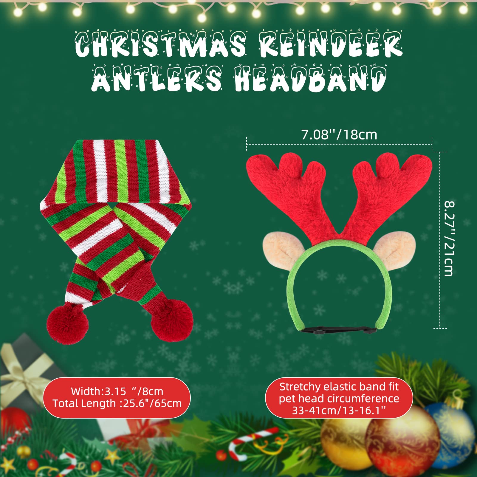 BWOGUE dog Christmas set packaging showing both antlers headband and scarf.