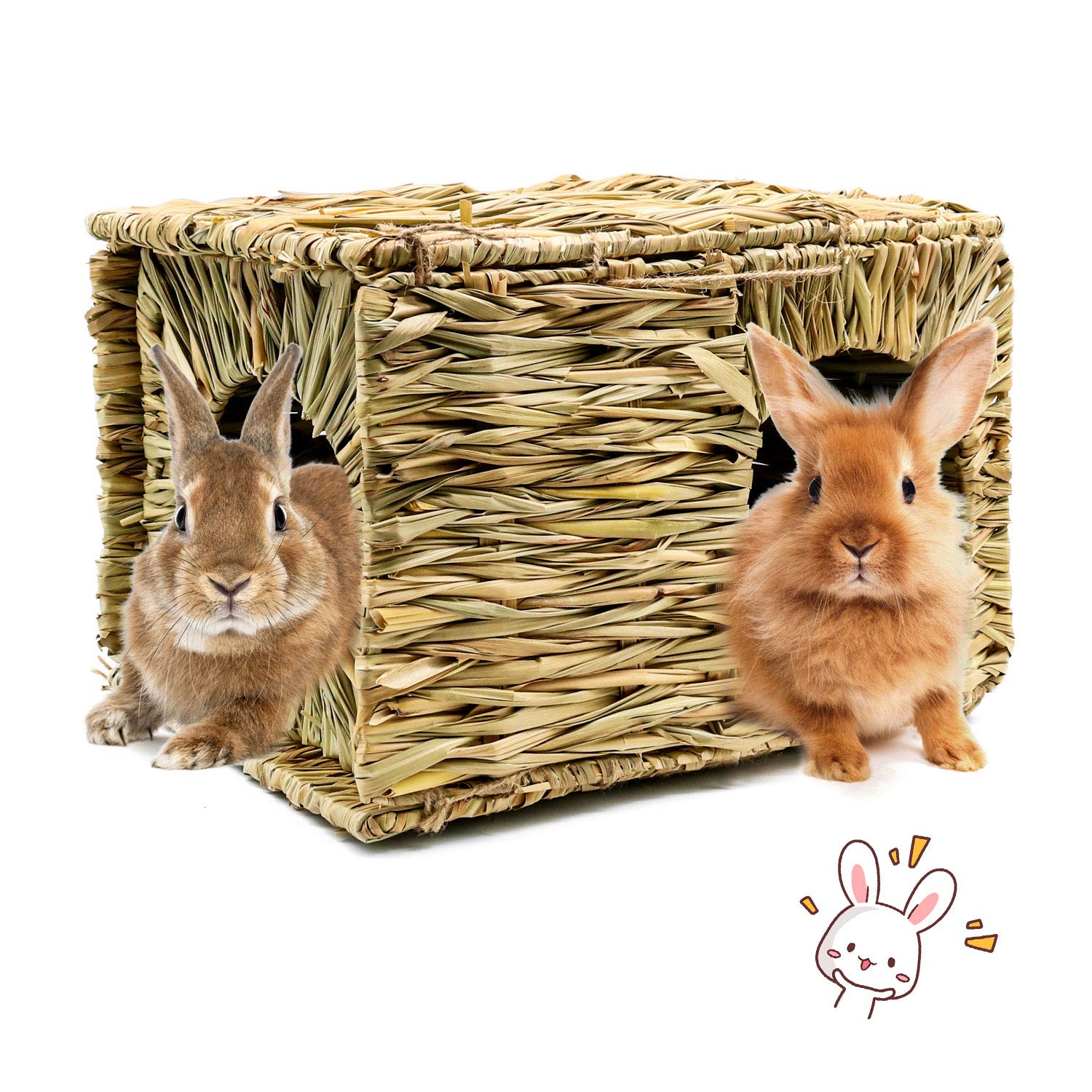 BWOGUE Extra Large Grass House front view showing roomy space for bunny play and nap.