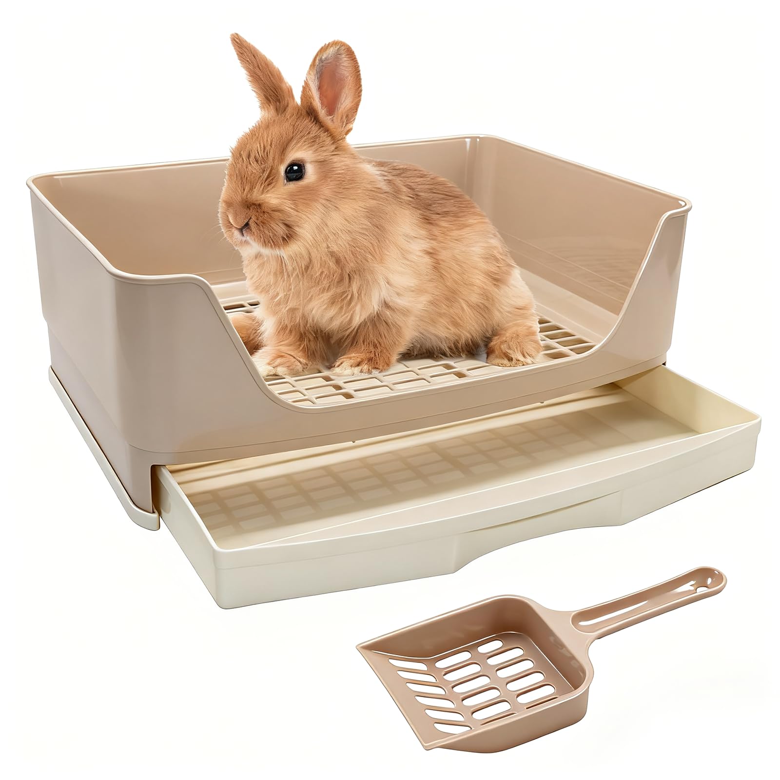 BWOGUE large rabbit litter-box-drawer design for effortless cleaning and debris disposal.