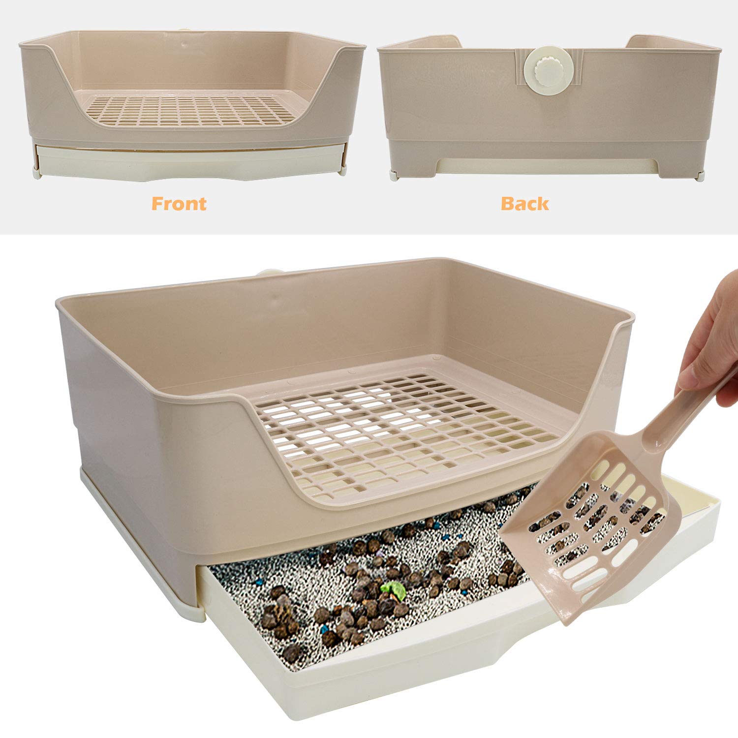 BWOGUE large rabbit litter-box-toilet mesh grid keeps waste organized.