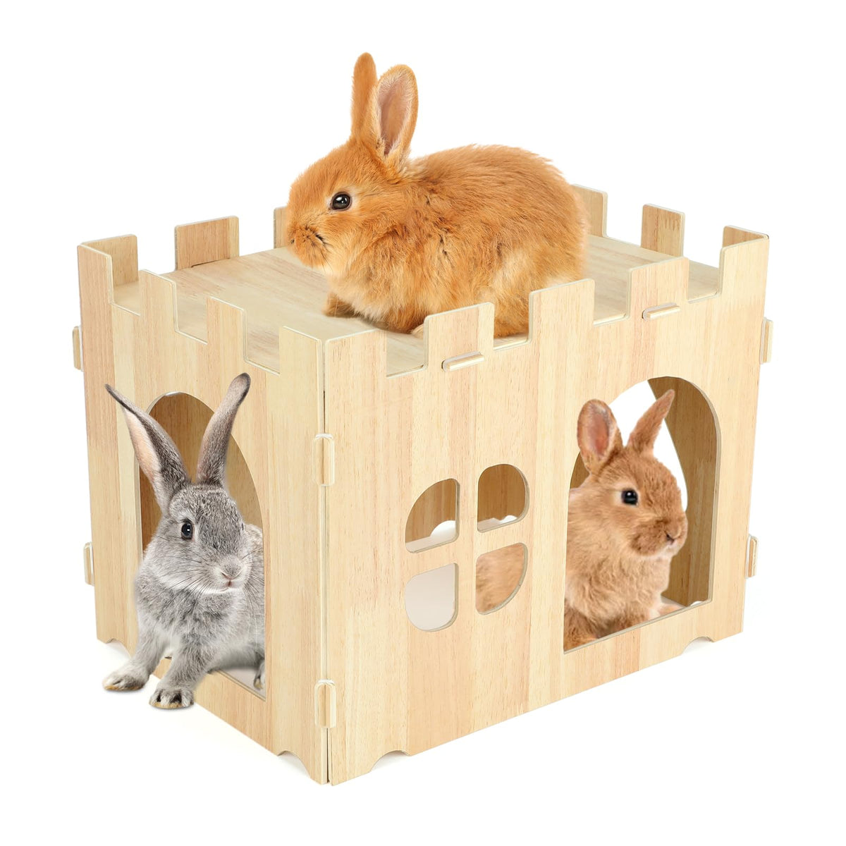 BWOGUE large wooden rabbit house front view illustrates spacious indoor habitat for small pets