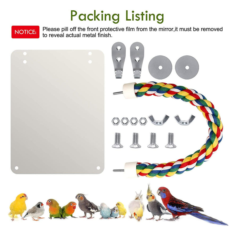 BWOGUE rope perch mirror toy fits most cages with easy, tool-free installation.