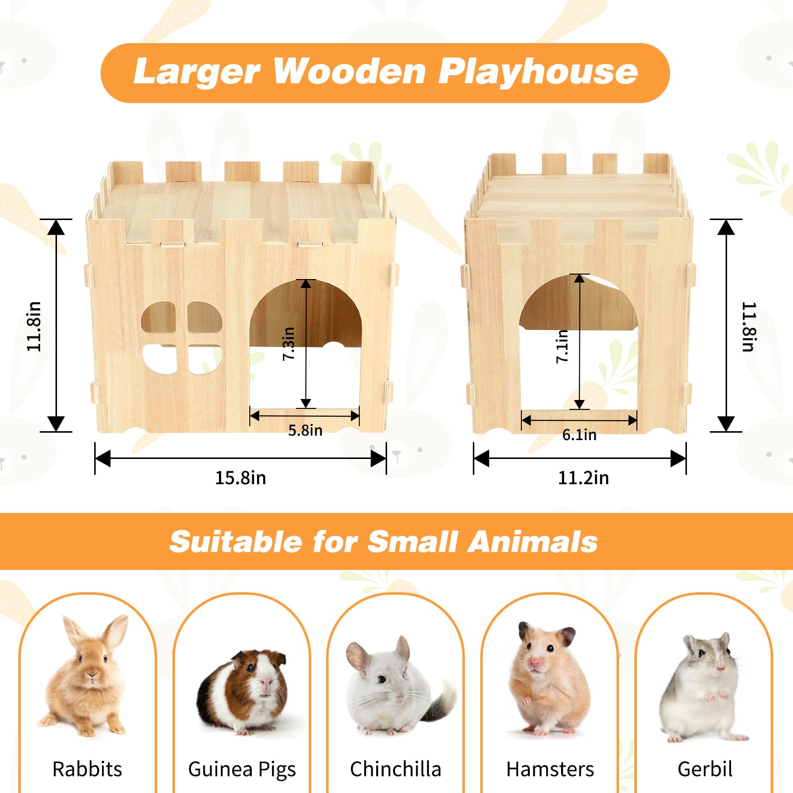 BWOGUE rabbit castle side view shows two door entry and multi level play area