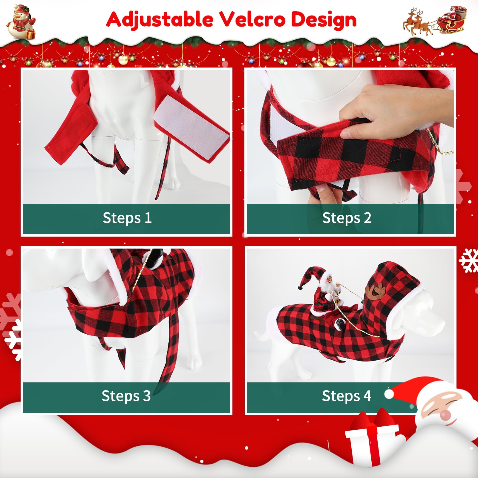 BWOGUE Santa Dog Costume back length detail on model.
