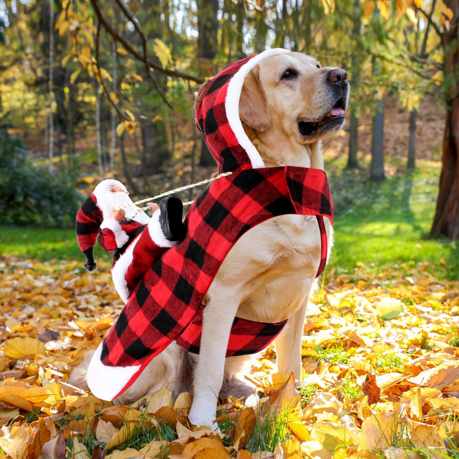 BWOGUE Santa Dog Costume XL size with neck and chest measurement guidance.