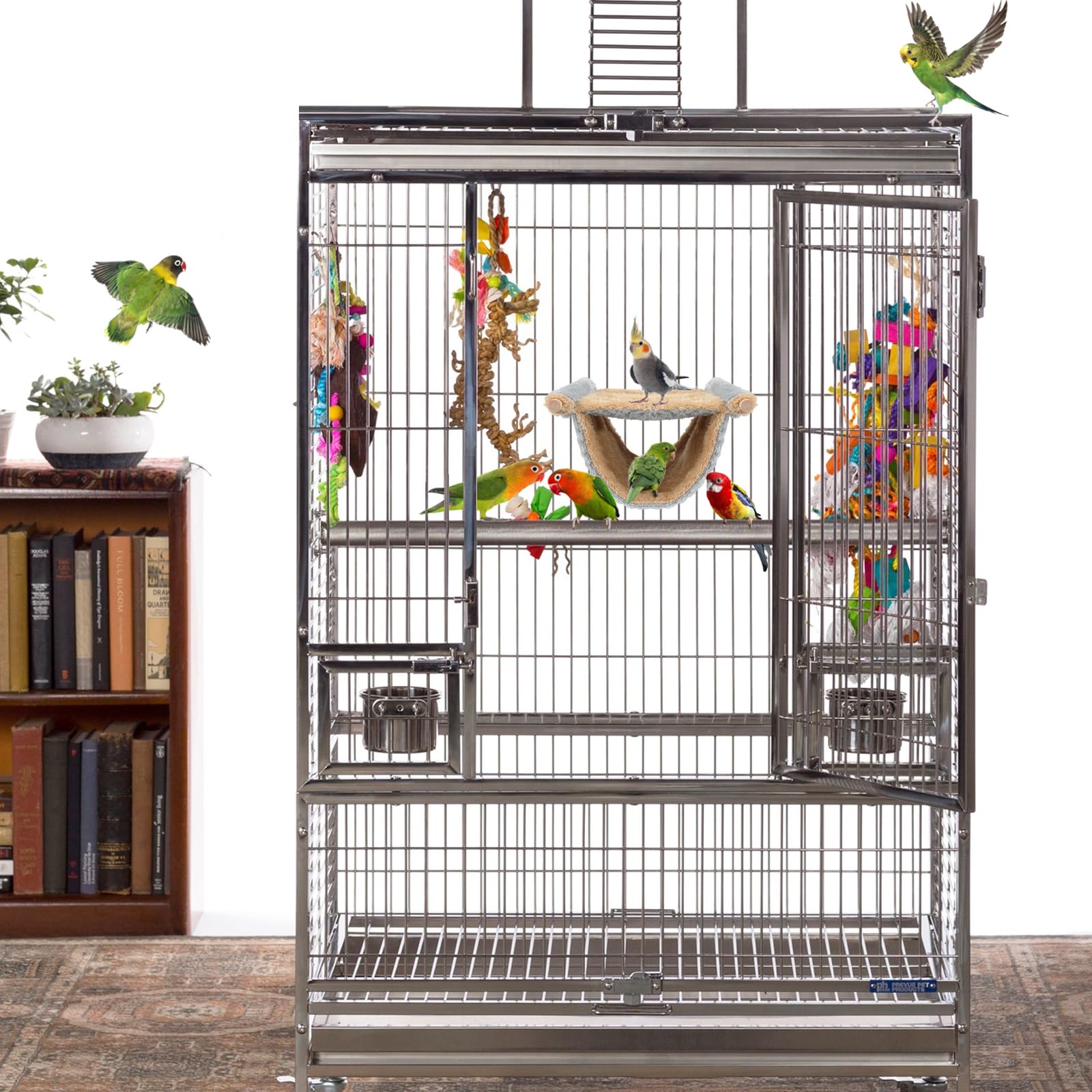 BWOGUE Winter Warm Bird Nest Bed in-cage setup offers a cozy retreat for small pets