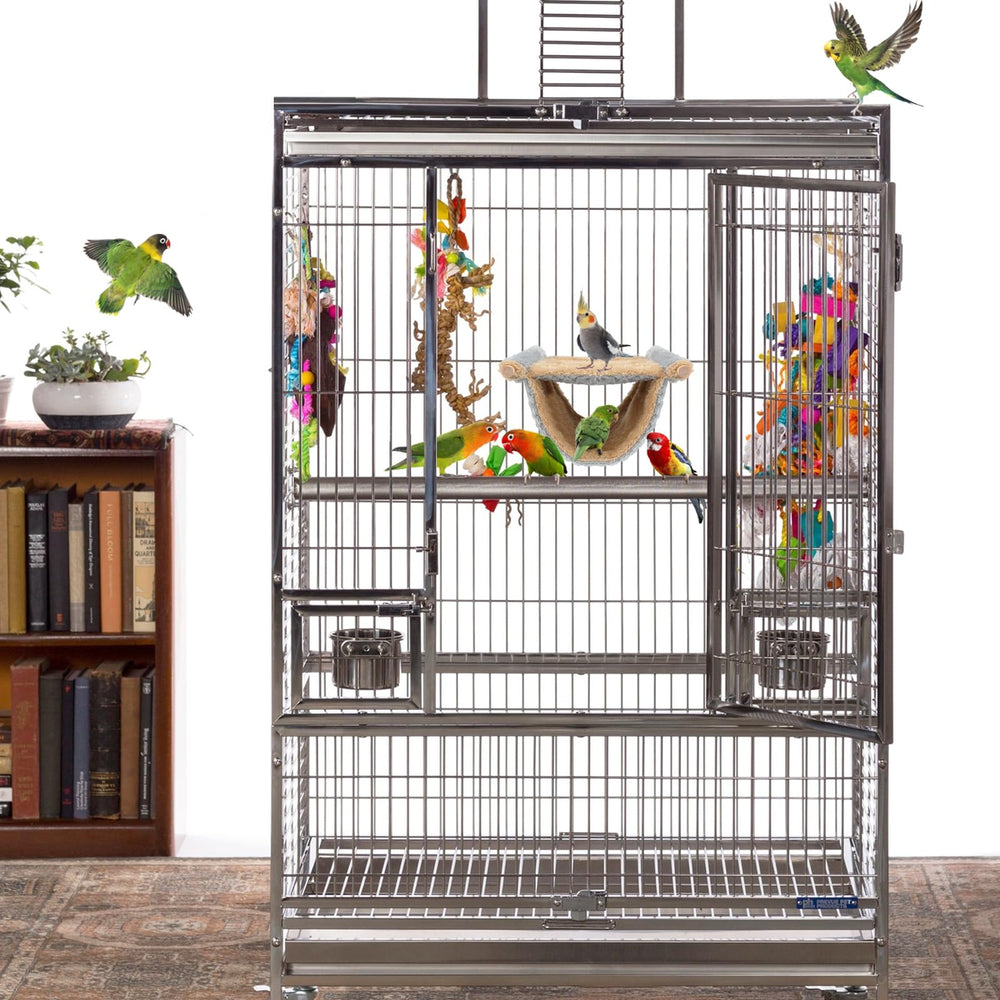 BWOGUE Winter Warm Bird Nest Bed in-cage setup offers a cozy retreat for small pets