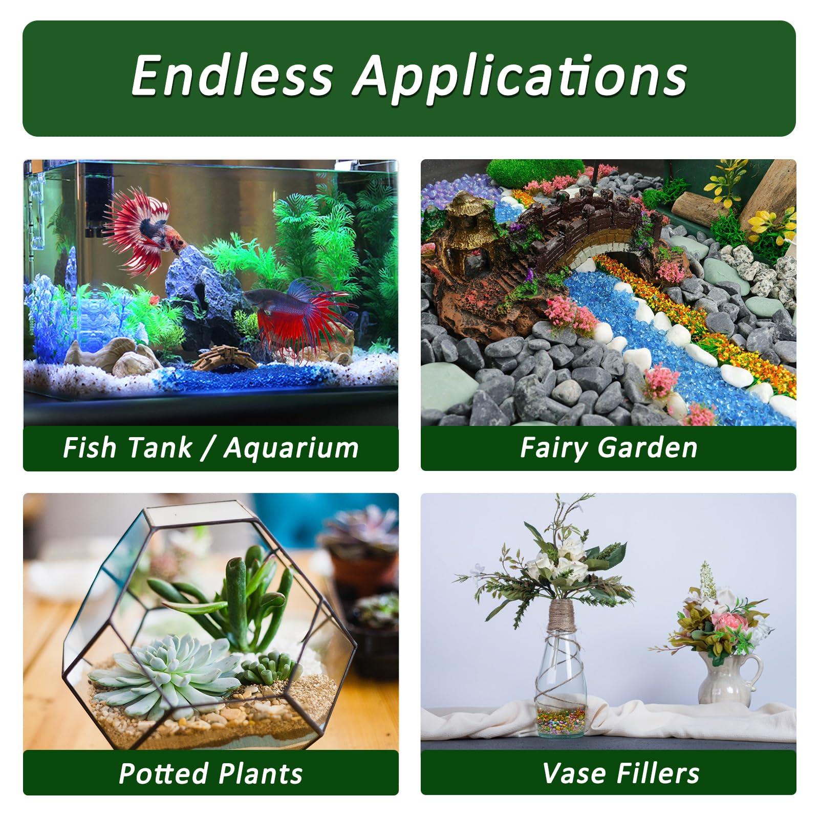 BXI fairy garden blue gravel creates landscape accents and whimsical plant displays.
