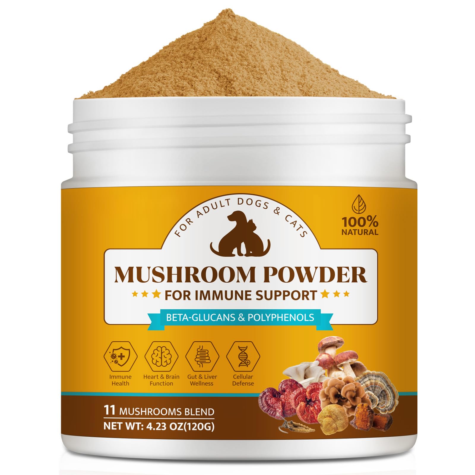 BXRUIAGN organic mushroom powder jar for dogs and cats—immune-support potential.