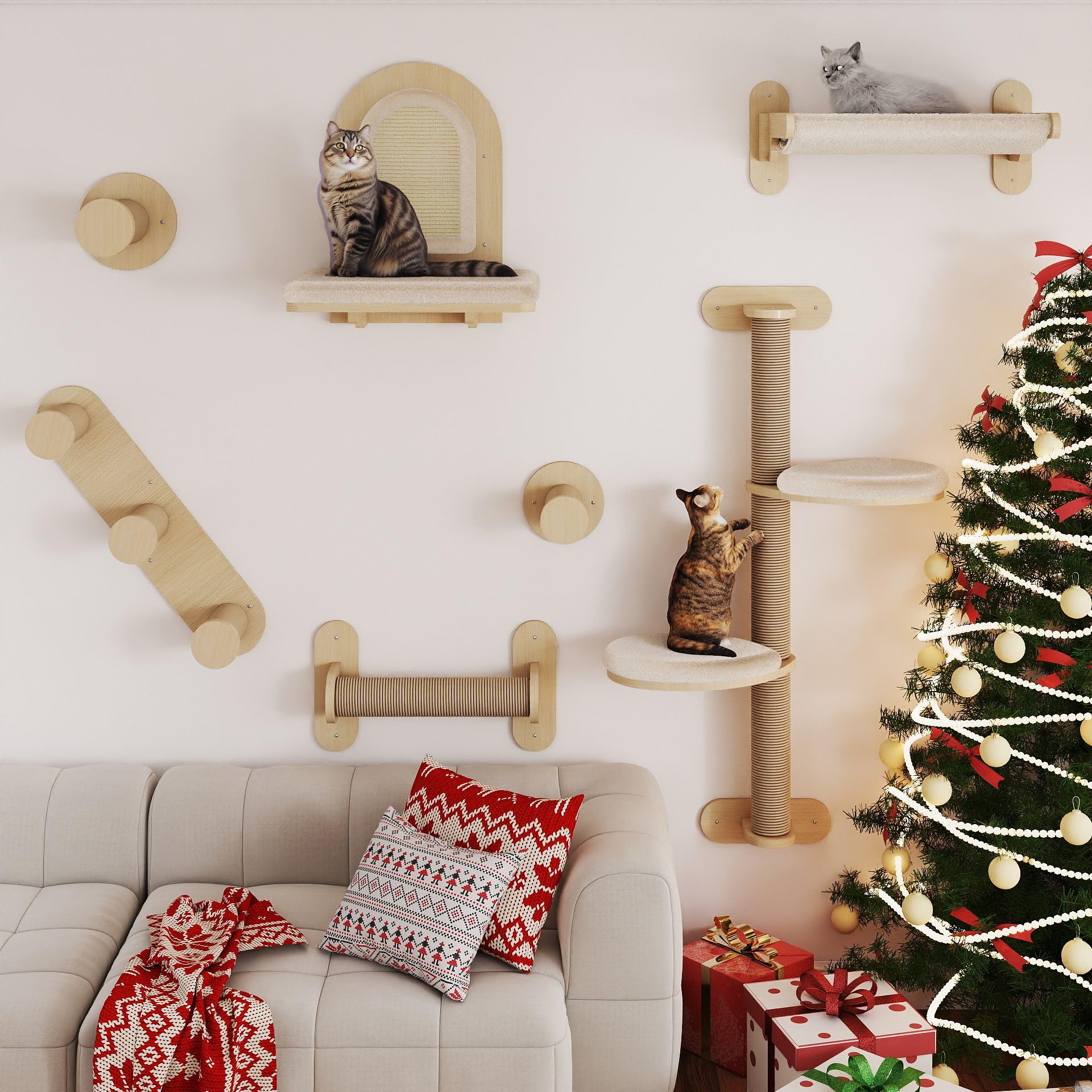 BYBYME 7Pcs cat wall shelves kit stacked levels for climbing and lounging