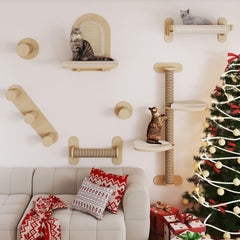 BYBYME 7Pcs cat wall shelves kit stacked levels for climbing and lounging