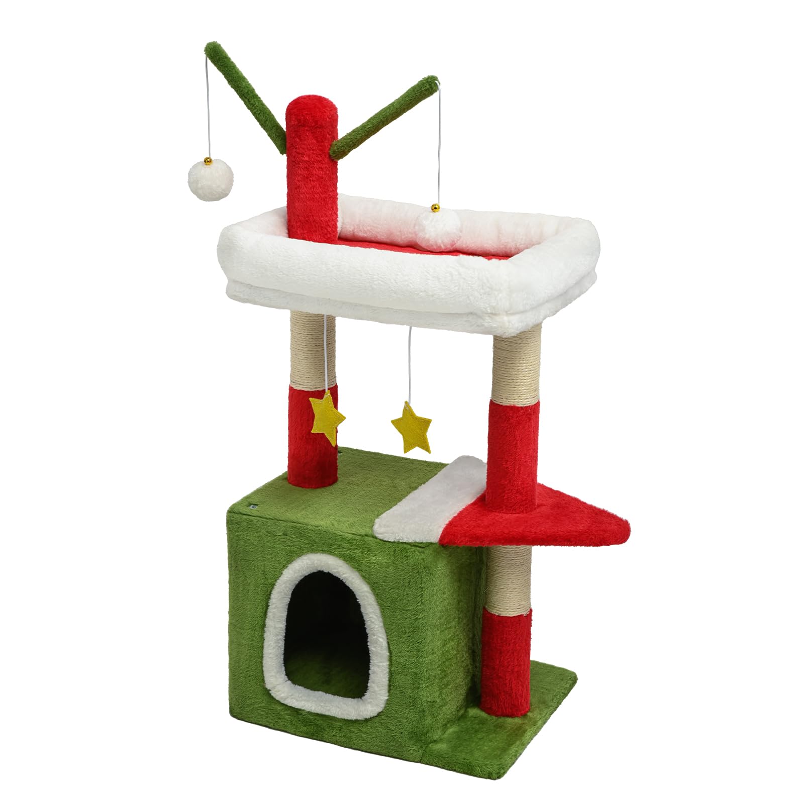 BYBYME Christmas cat tree anti-tip device helps keep play safe.
